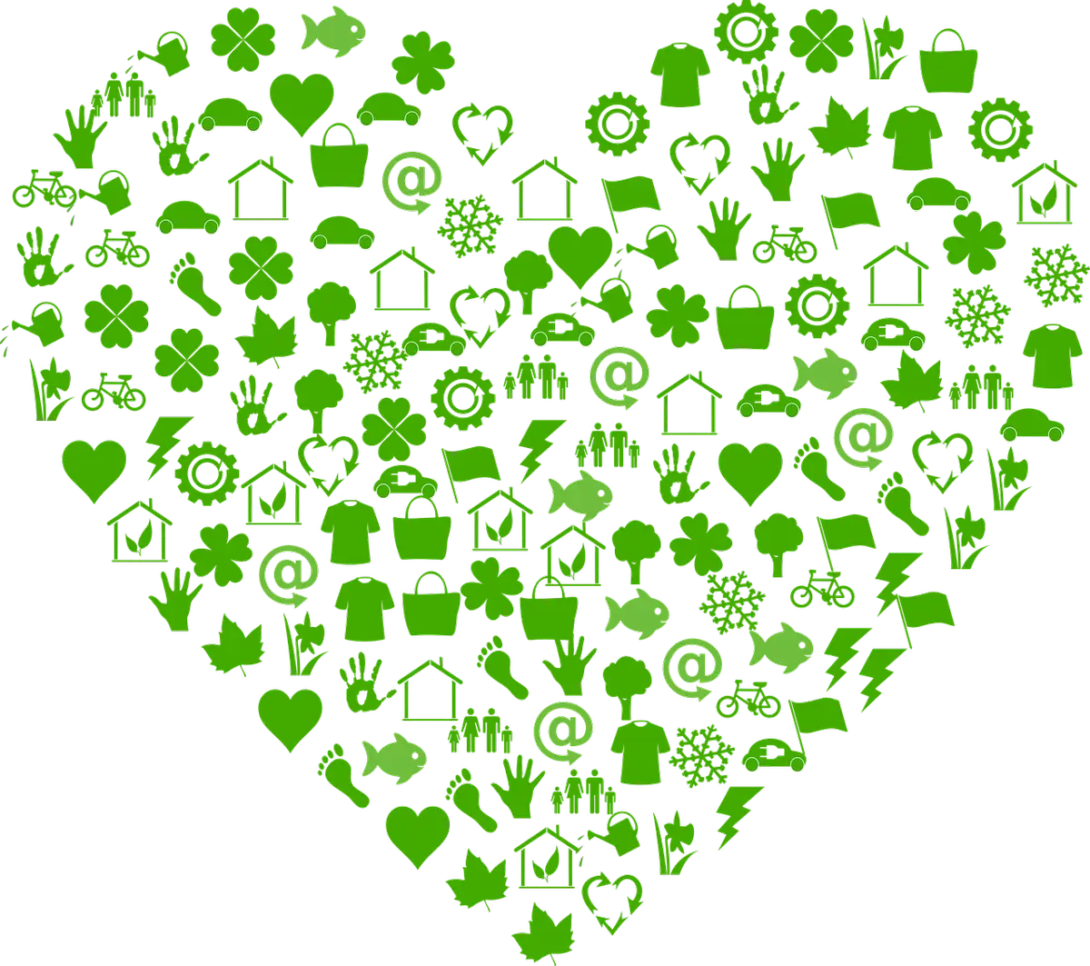 Green Ecological Icons in Heart Shape