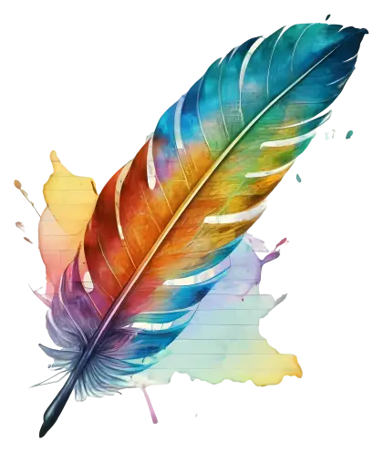 Colorful Feather with Watercolor Accents