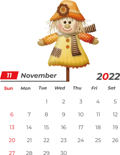 November 2022 Calendar with Cute Doll Design