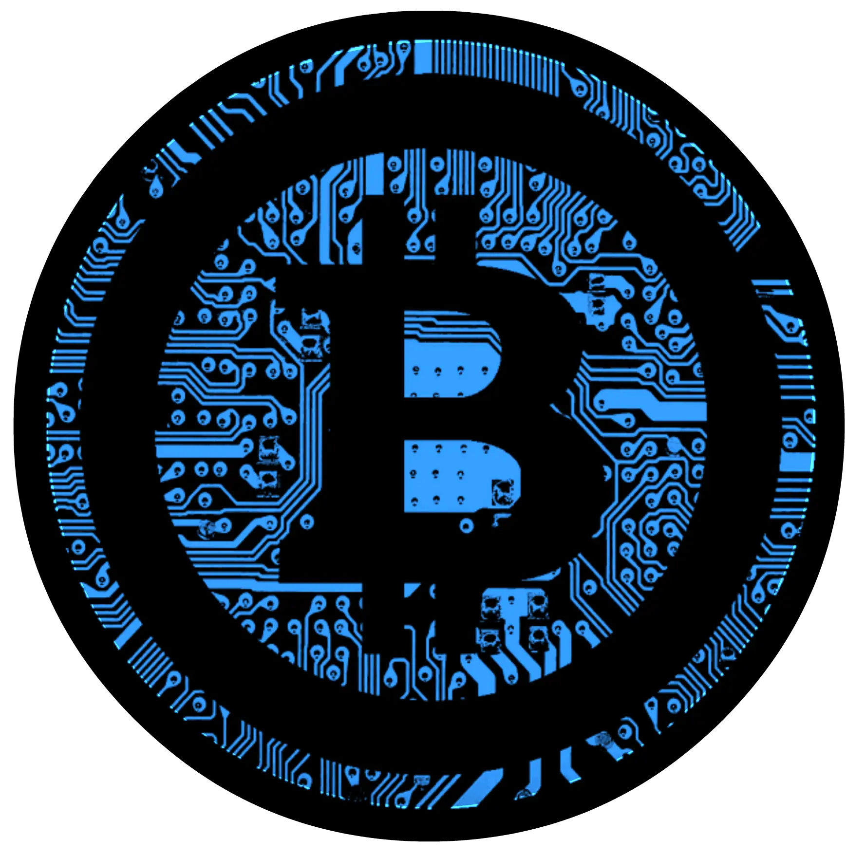 Blue Bitcoin Symbol with Circuit Design