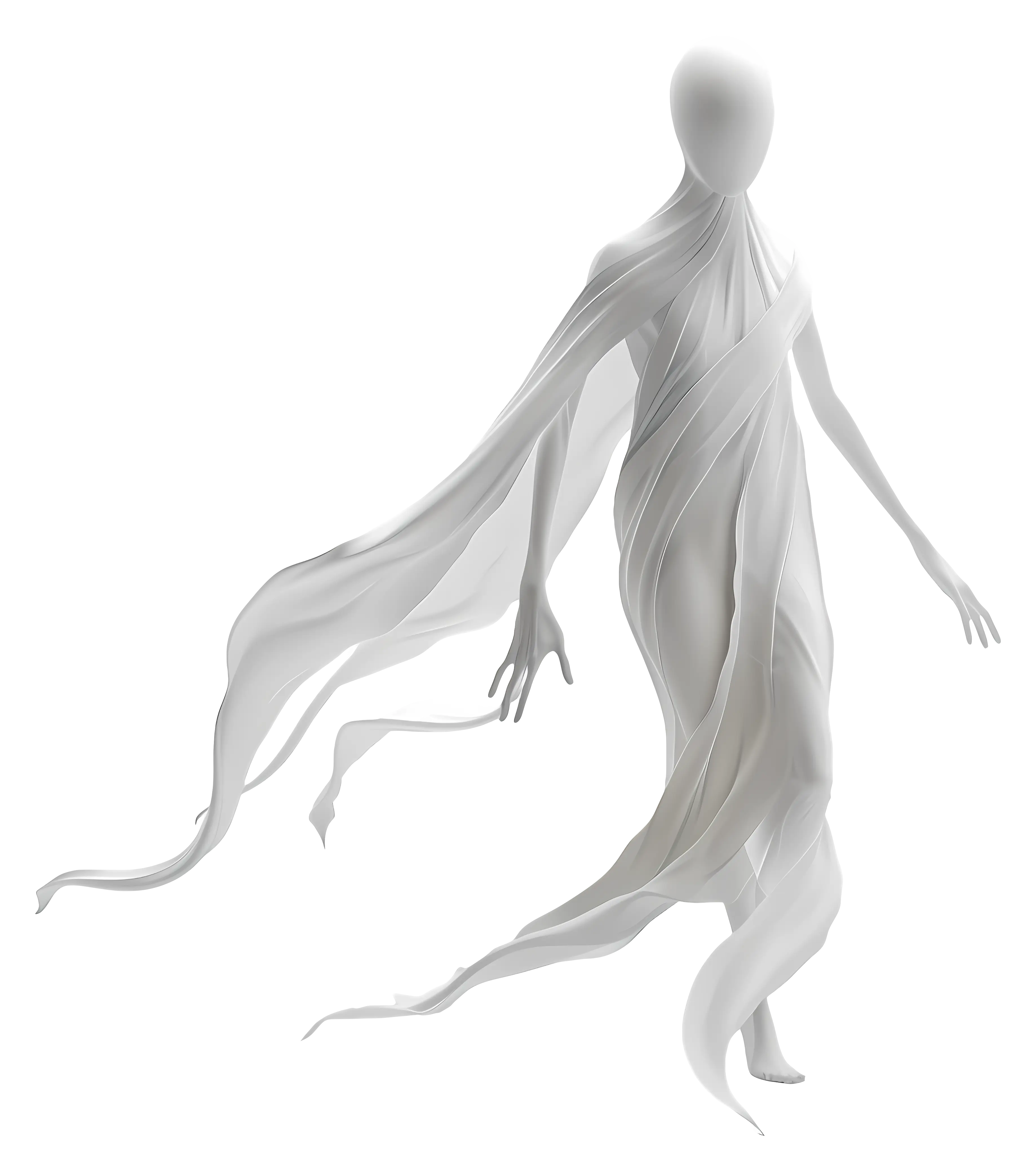 White Figure with Flowing Fabric