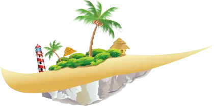 Tropical Island with Palm Trees and Huts