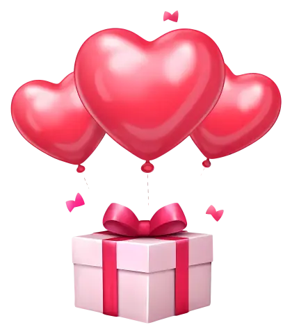 Romantic Heart Balloons and Gift Box for Valentine&#039;s Day