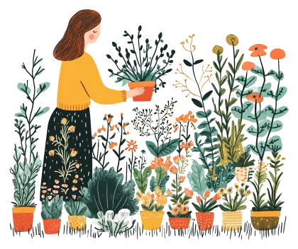 Gardener with Plants and Pots