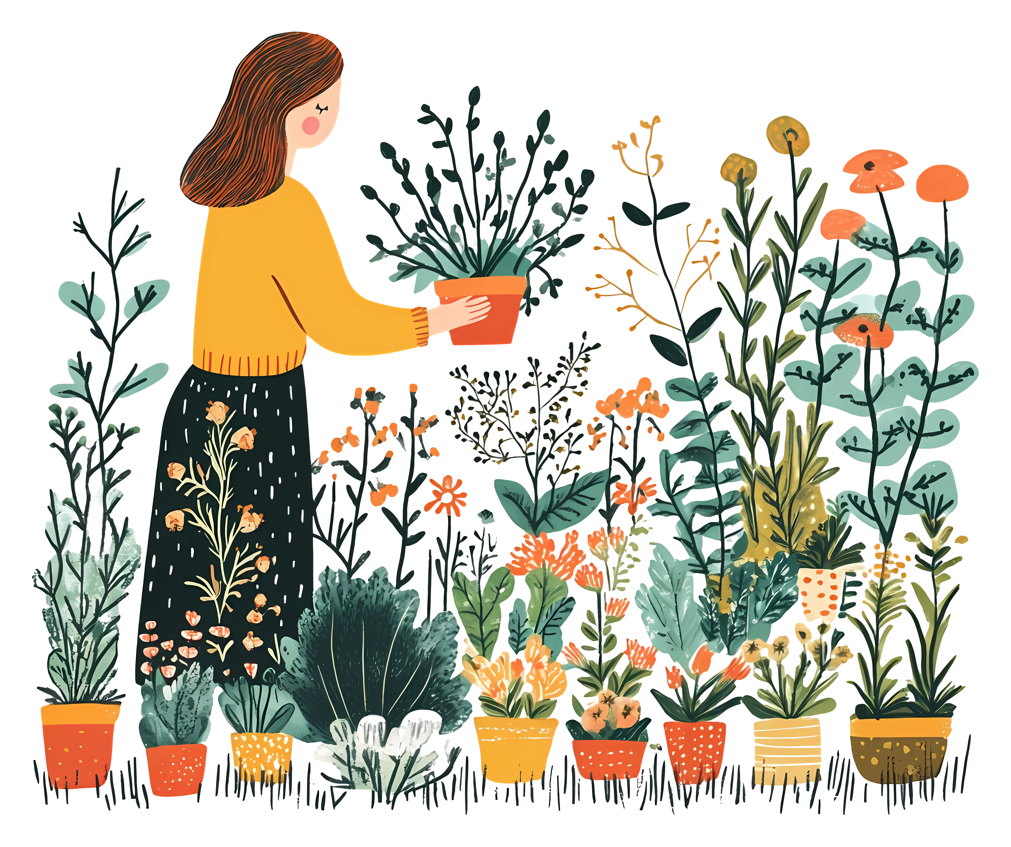 Gardener with Plants and Pots