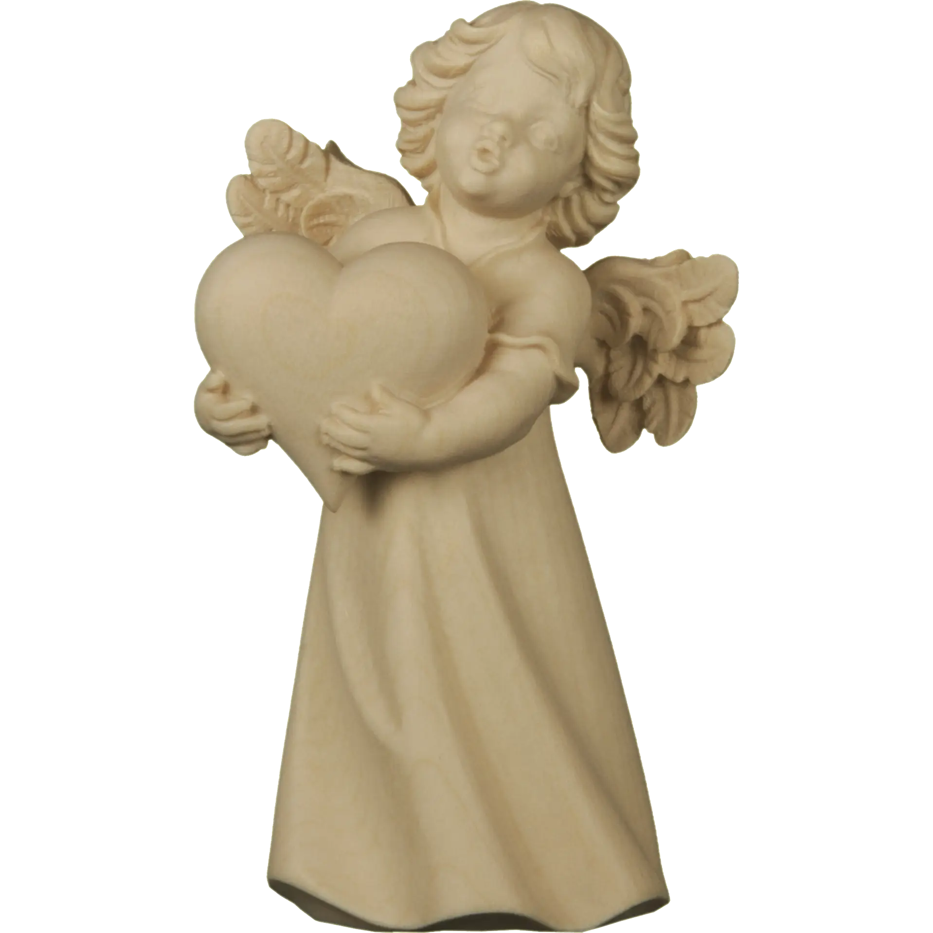 Wooden Angel Figurine Holding Heart