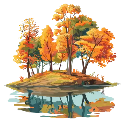 Beautiful Autumn Trees Reflecting by the Water