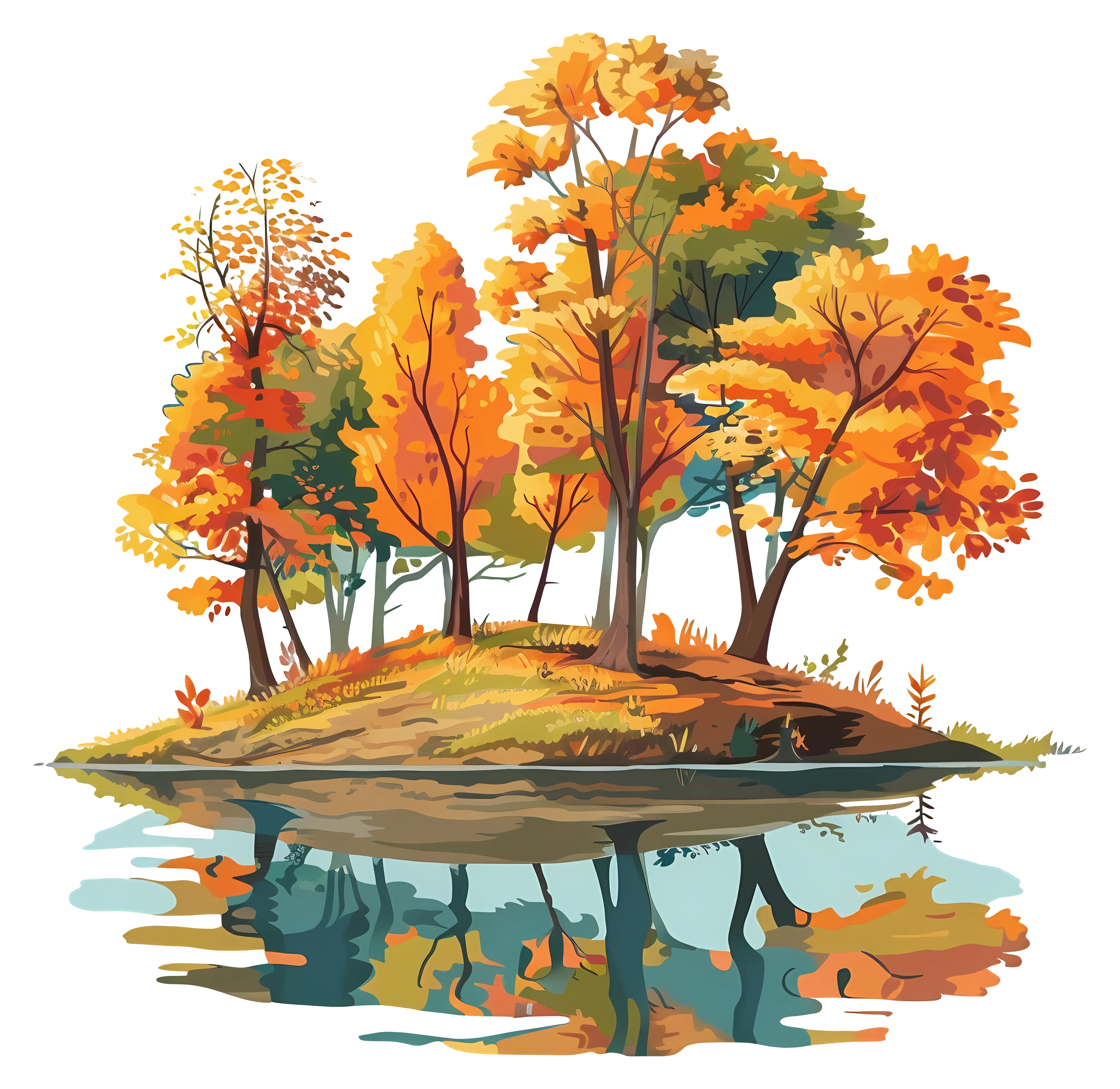 Beautiful Autumn Trees Reflecting by the Water