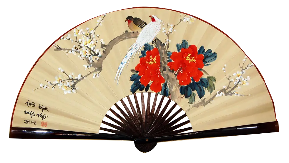 Beautiful Decorative Fan with Birds and Flowers