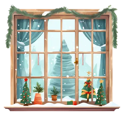 Holiday Window with Festive Christmas Decorations