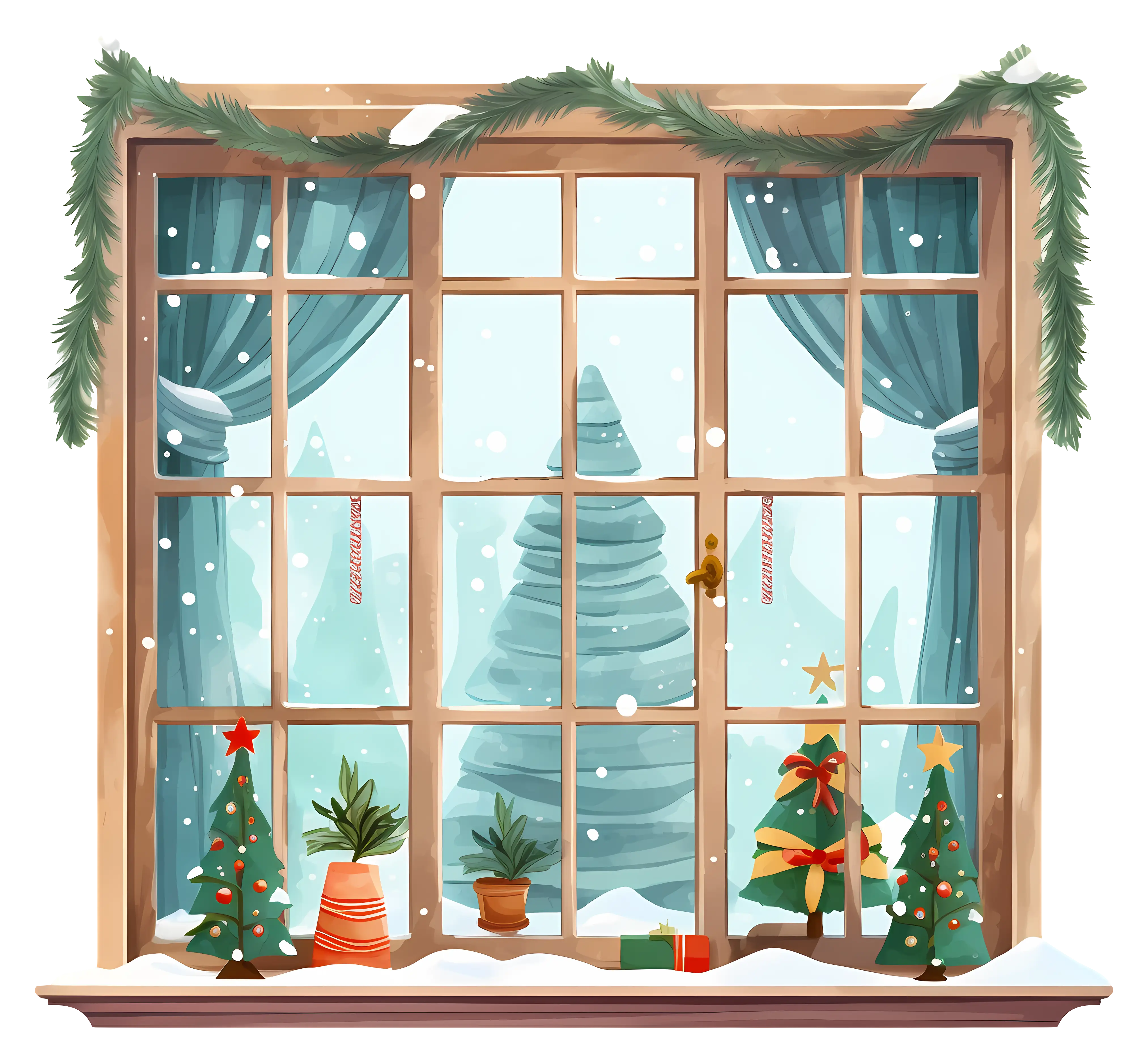 Holiday Window with Festive Christmas Decorations