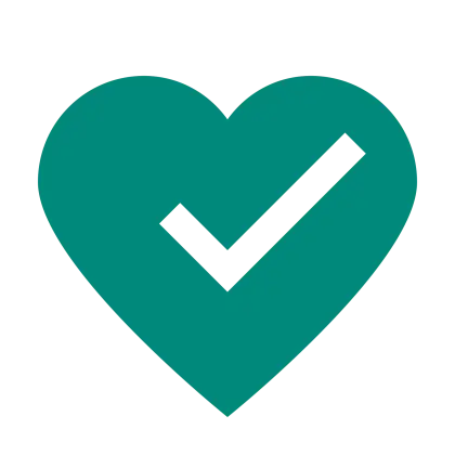 Teal Heart Icon with Checkmark Symbol