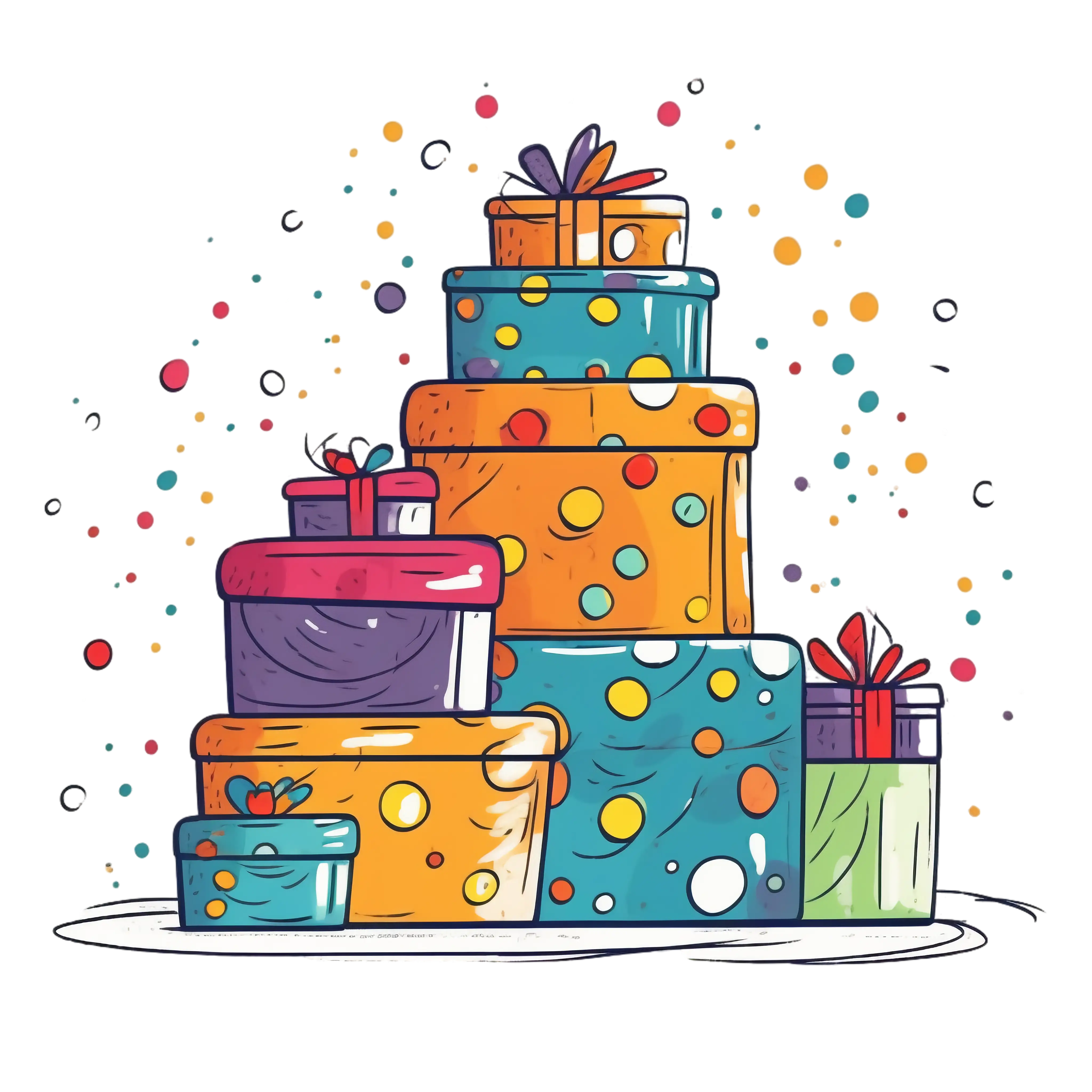 Colorful Stacked Gift Boxes in Cartoon Style