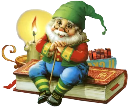 Fantasy Gnome Sitting on a Storybook Illustration