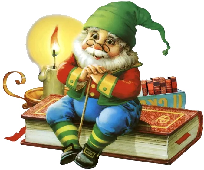 Fantasy Gnome Sitting on a Storybook Illustration