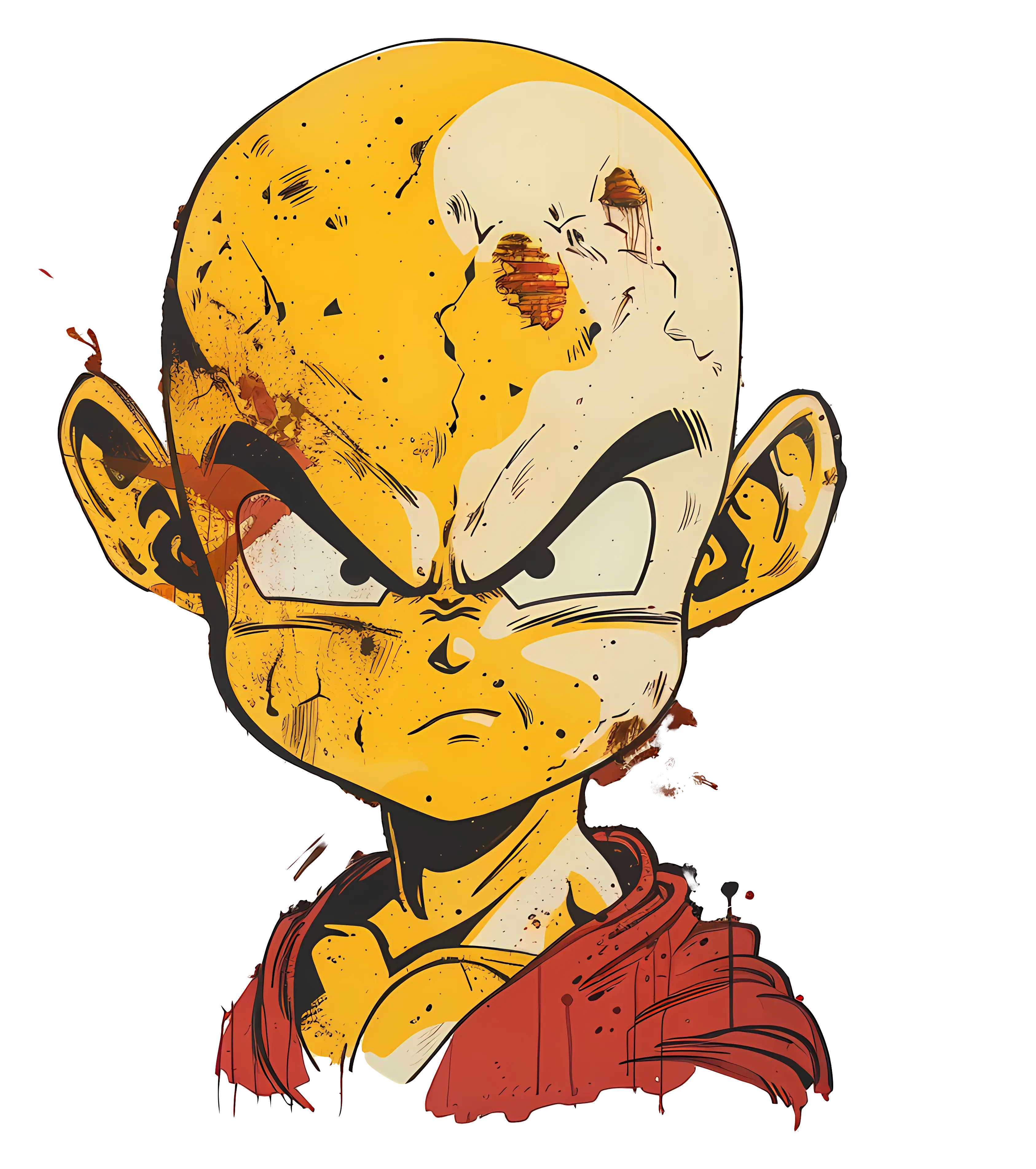 Battle-Worn Bald Cartoon Character