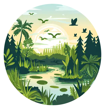 Beautiful Forest Landscape with River and Birds