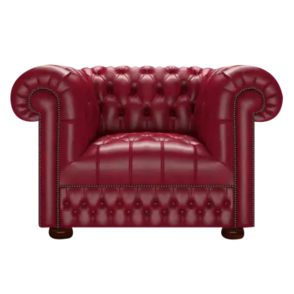 Red Leather Armchair with Button-Tufted Design