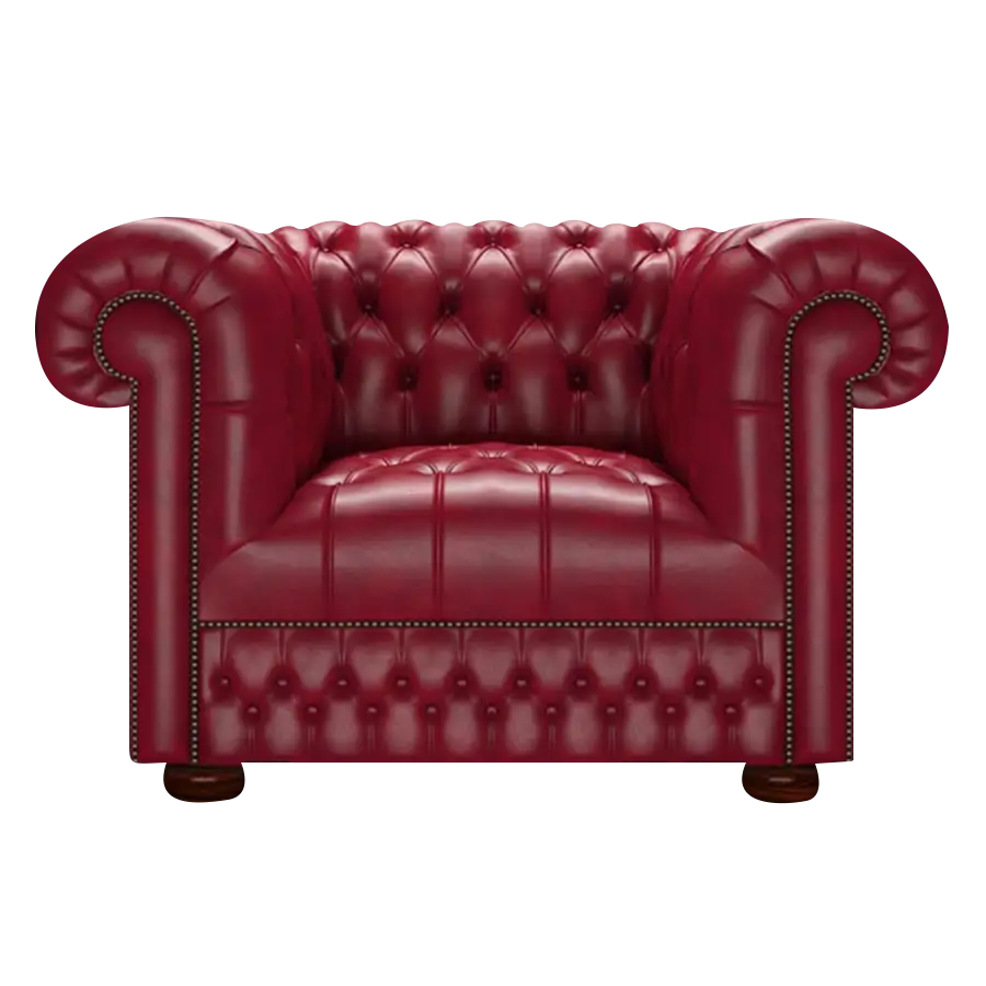 Red Leather Armchair with Button-Tufted Design
