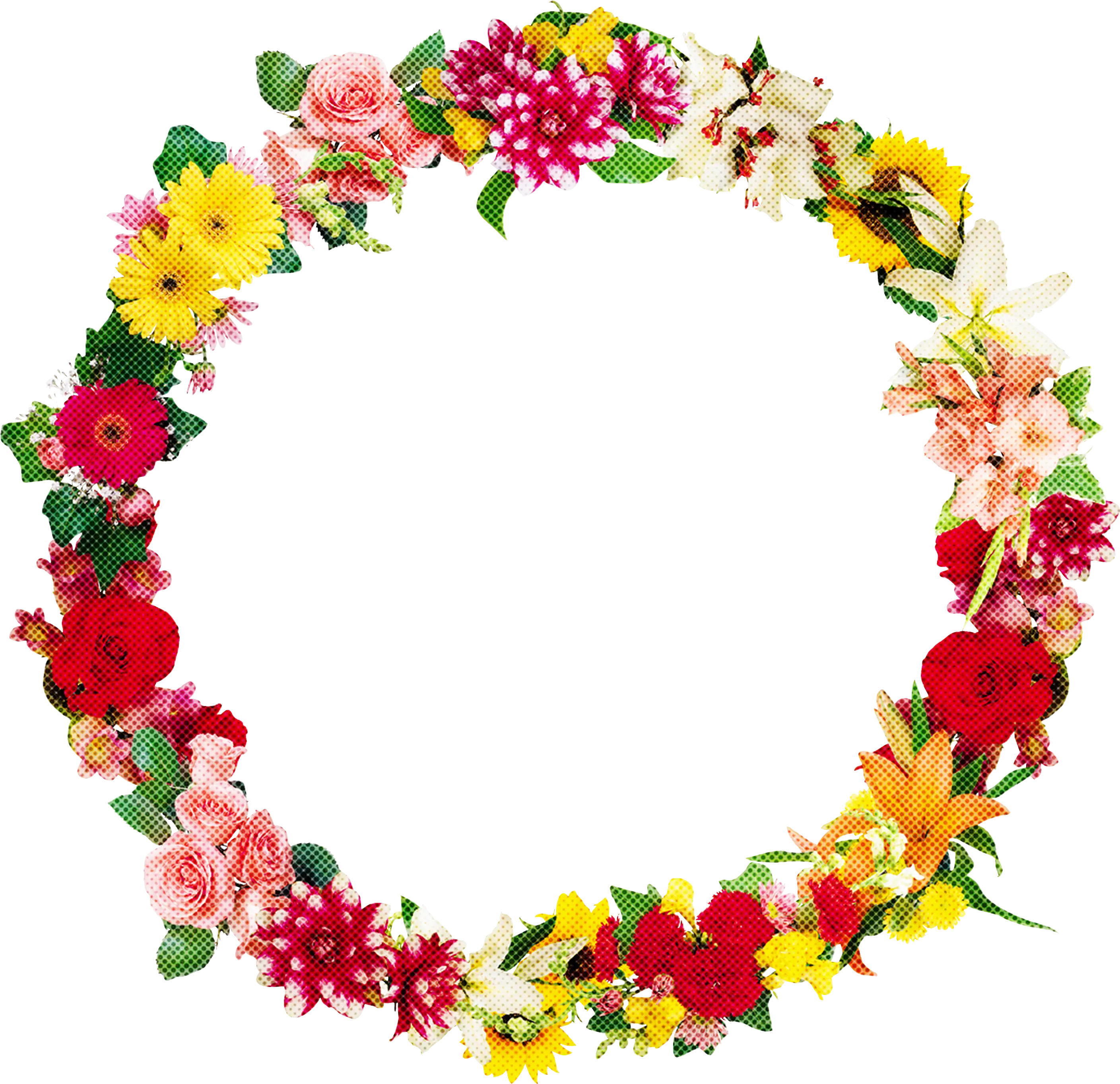 Realistic Multicolored Circular Floral Wreath
