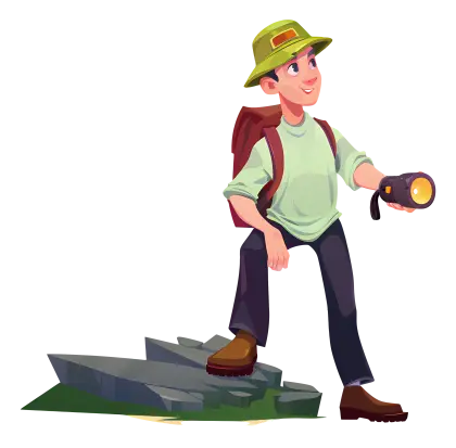 Hiker with Flashlight and Backpack