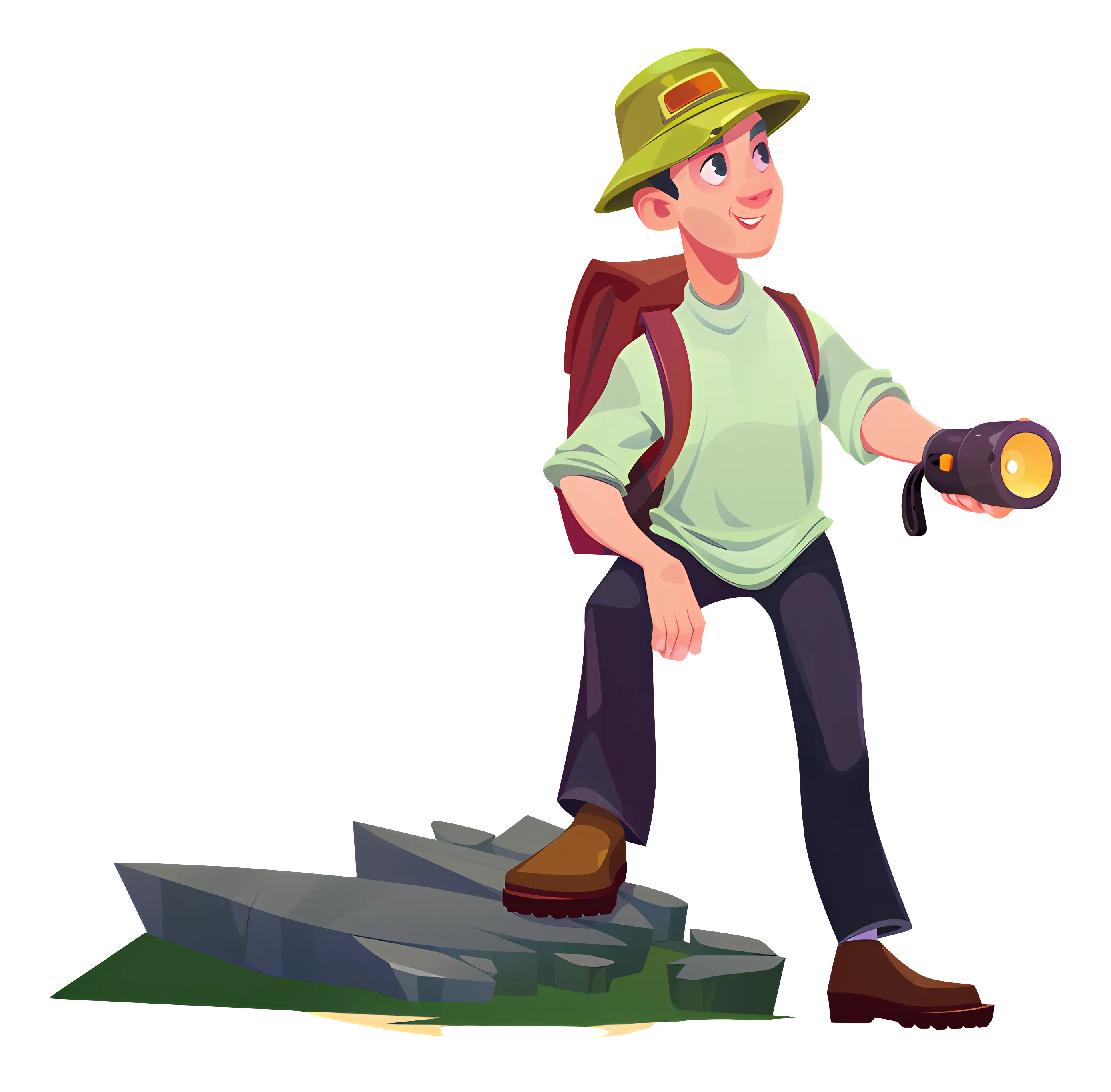 Hiker with Flashlight and Backpack