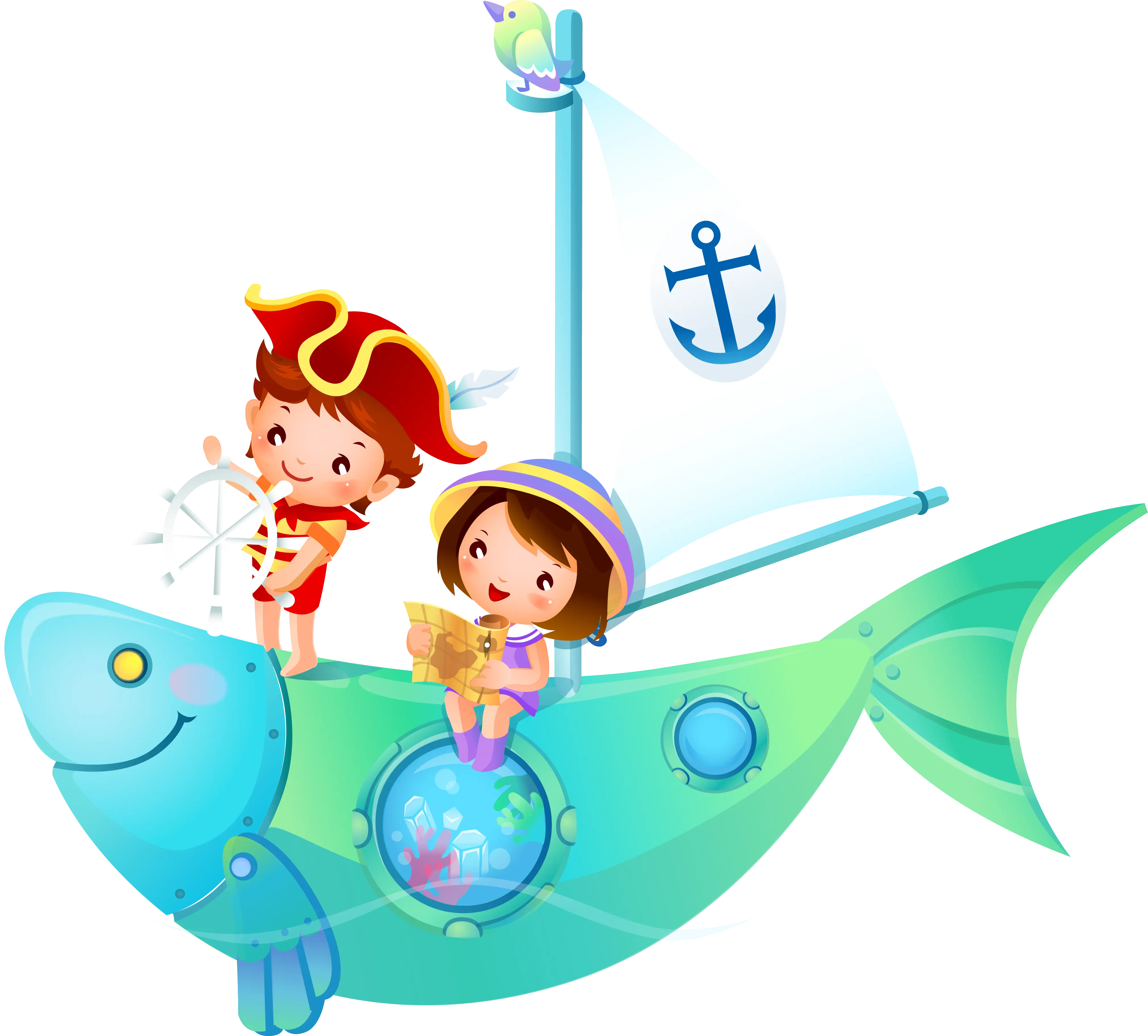 Pirate Kids Sailing on a Fish
