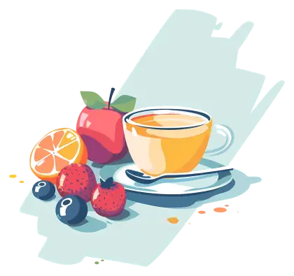 Fruit and Tea Illustration for Balanced Diet