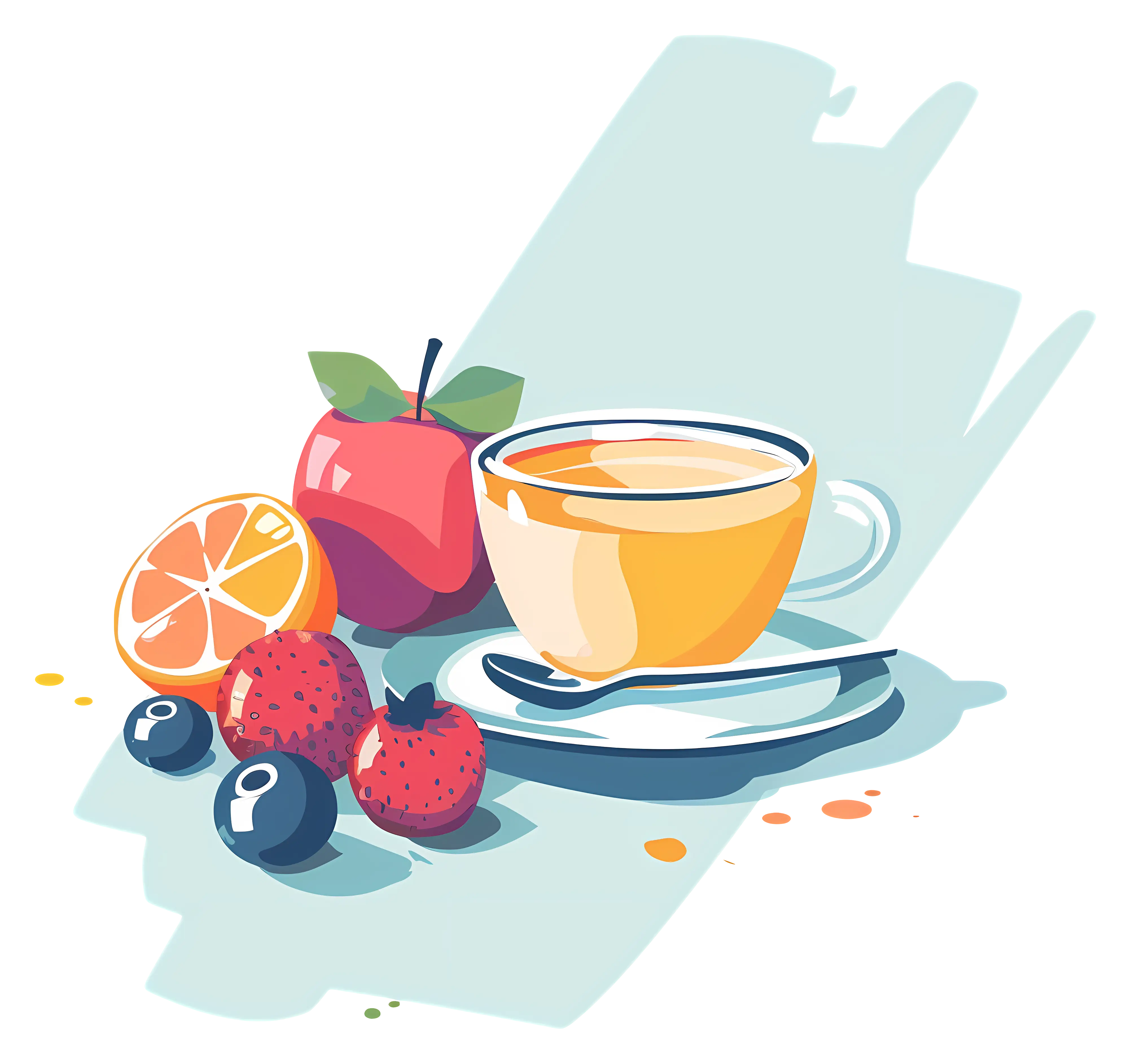 Fruit and Tea Illustration for Balanced Diet