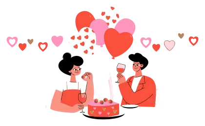 Romantic Couple with Heart Balloons