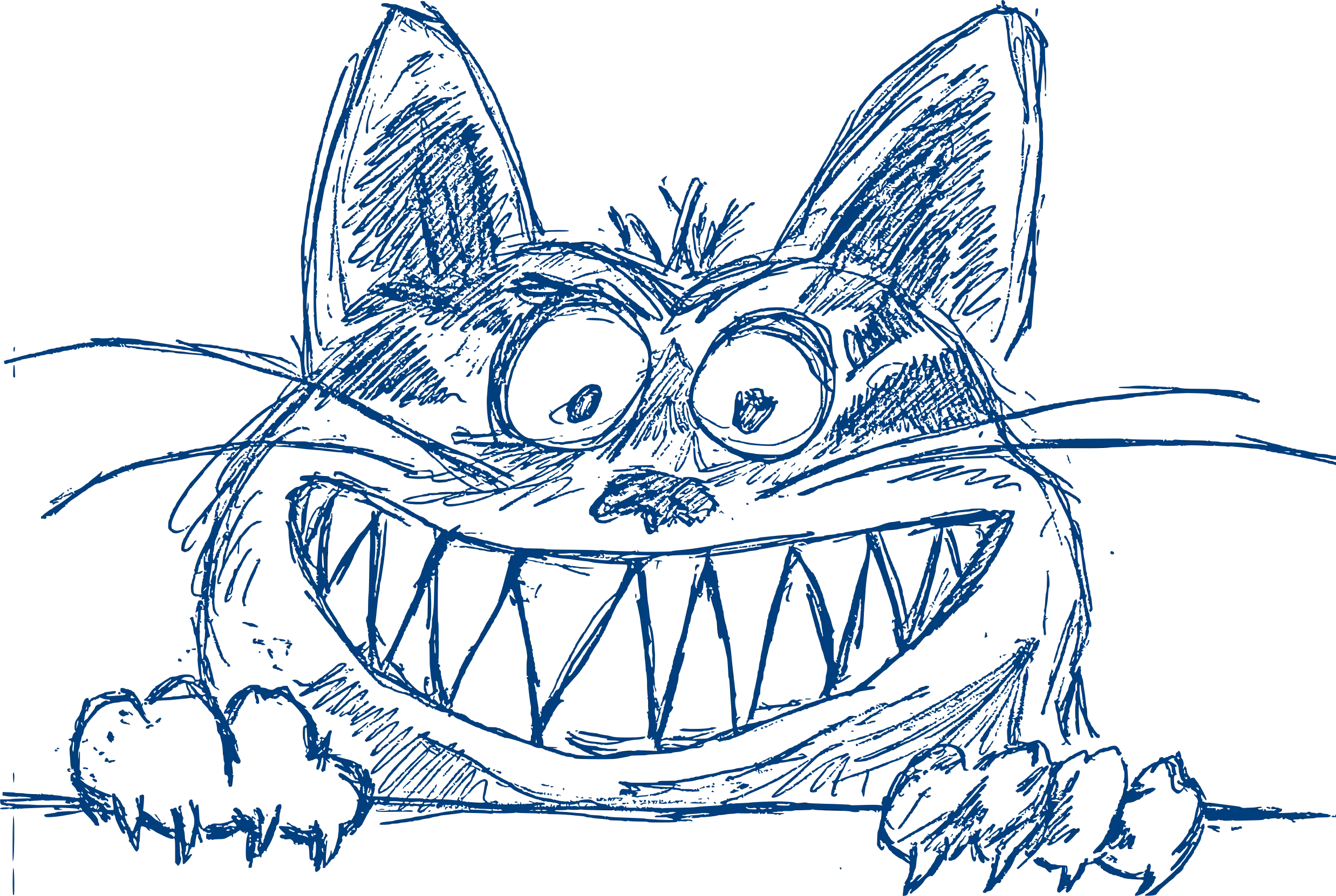Sketched Funny Grinning Cat in Blue Style