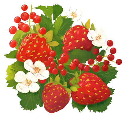 Strawberries and Berries with Leaves