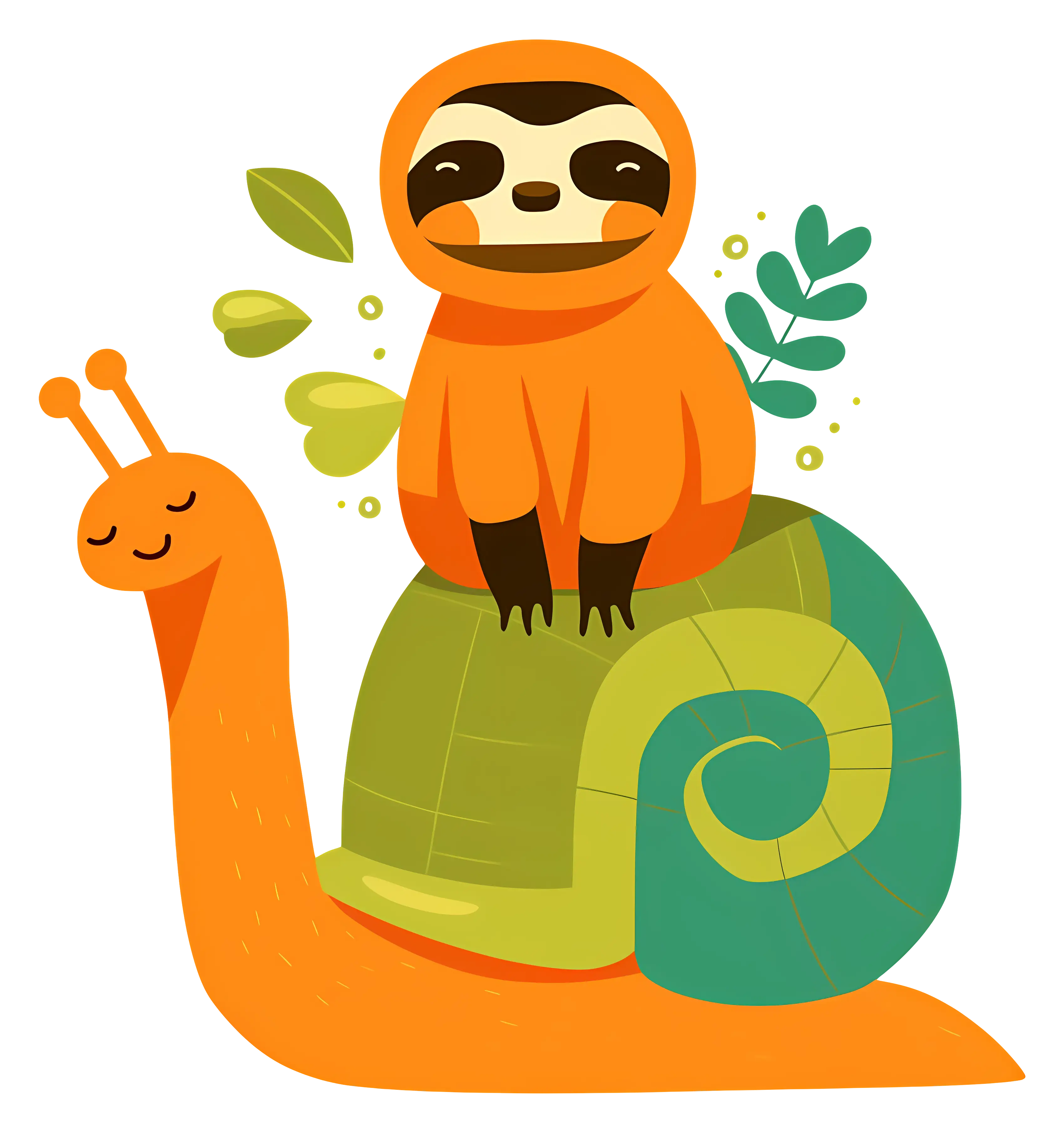 Sloth Relaxing on a Giant Snail