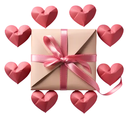 Gift Box Surrounded by Red Hearts