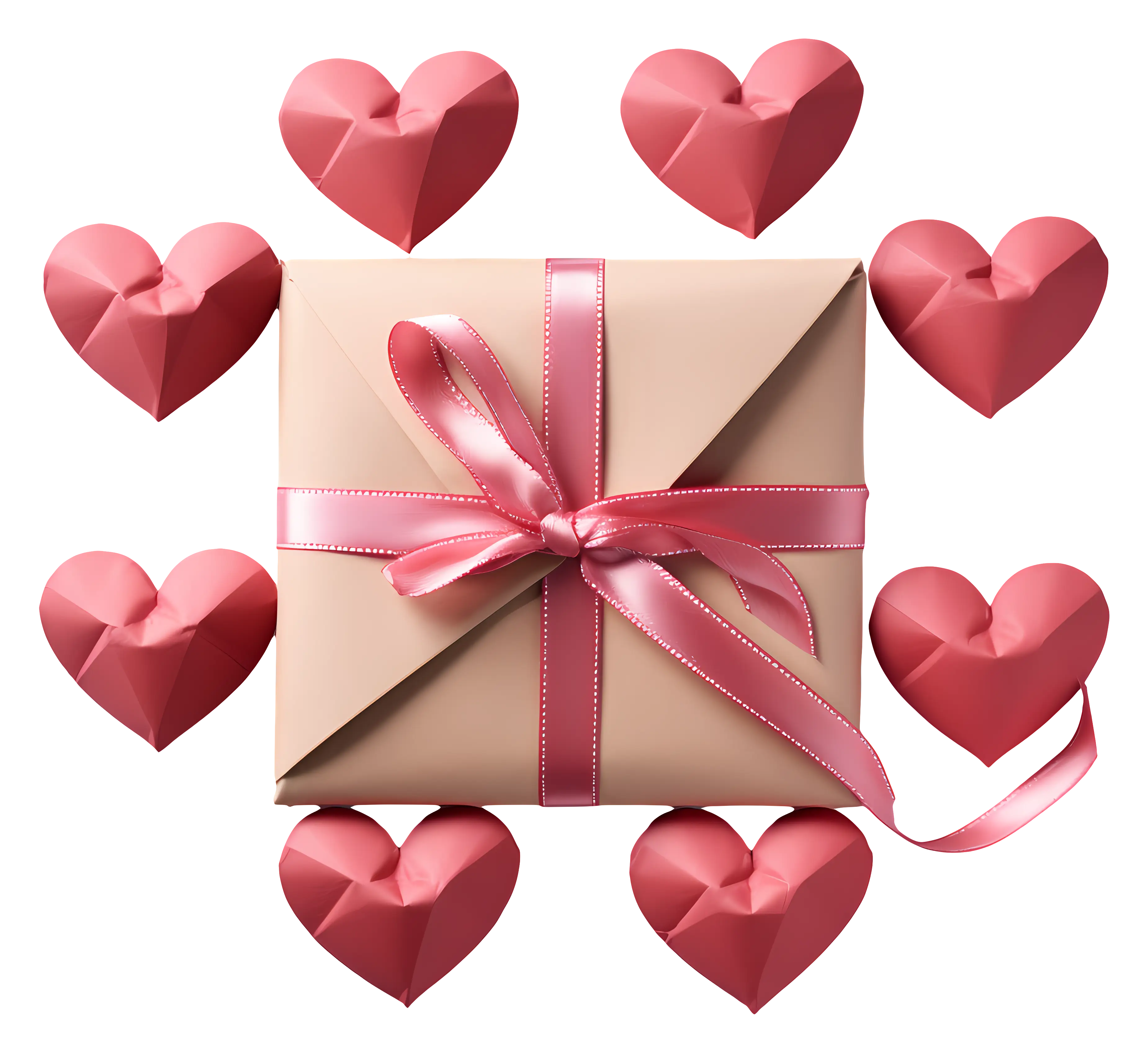Gift Box Surrounded by Red Hearts