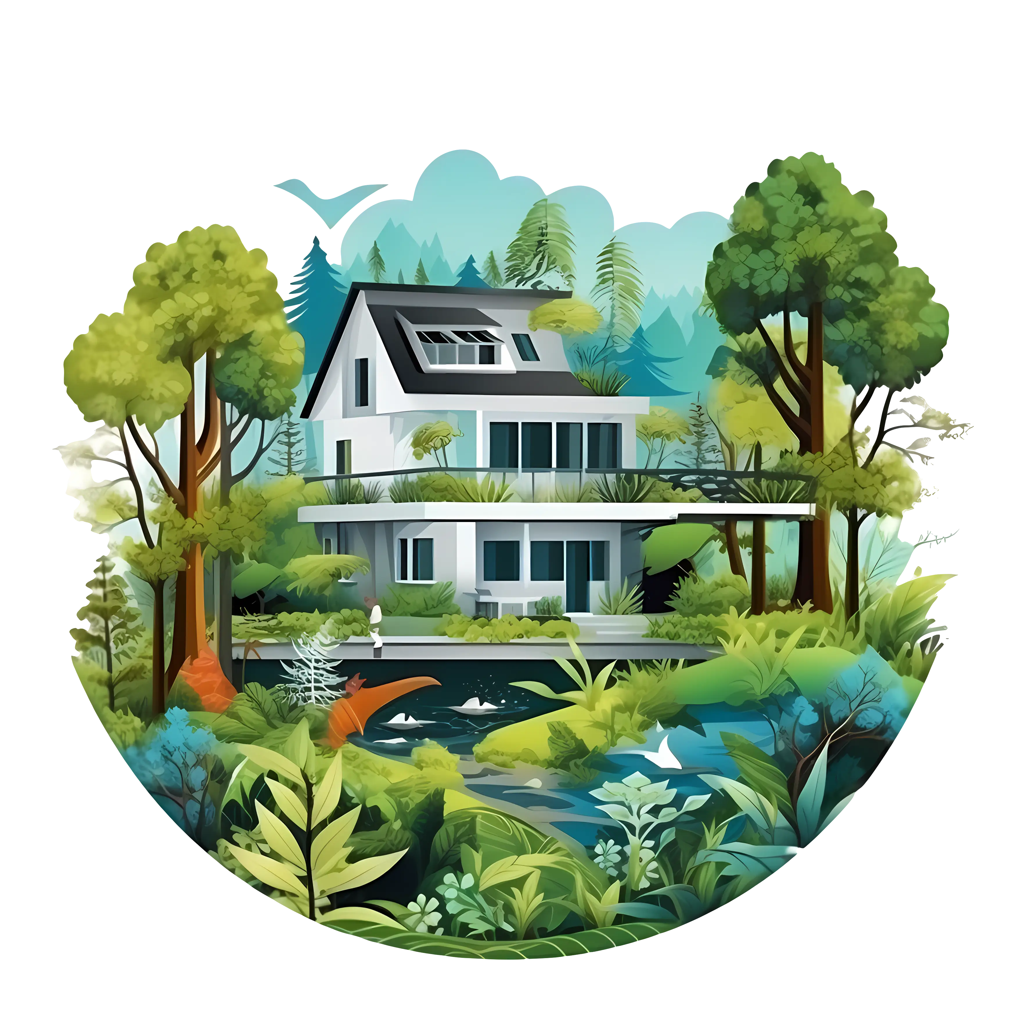Modern House Surrounded by Green Nature