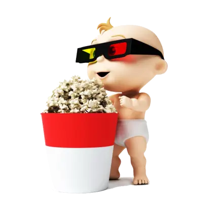 Cute Baby with Popcorn and 3D Glasses