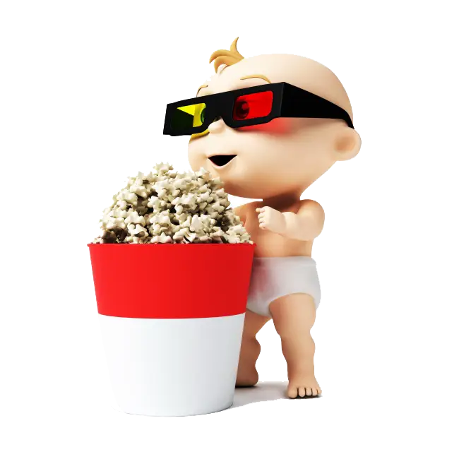 Cute Baby with Popcorn and 3D Glasses