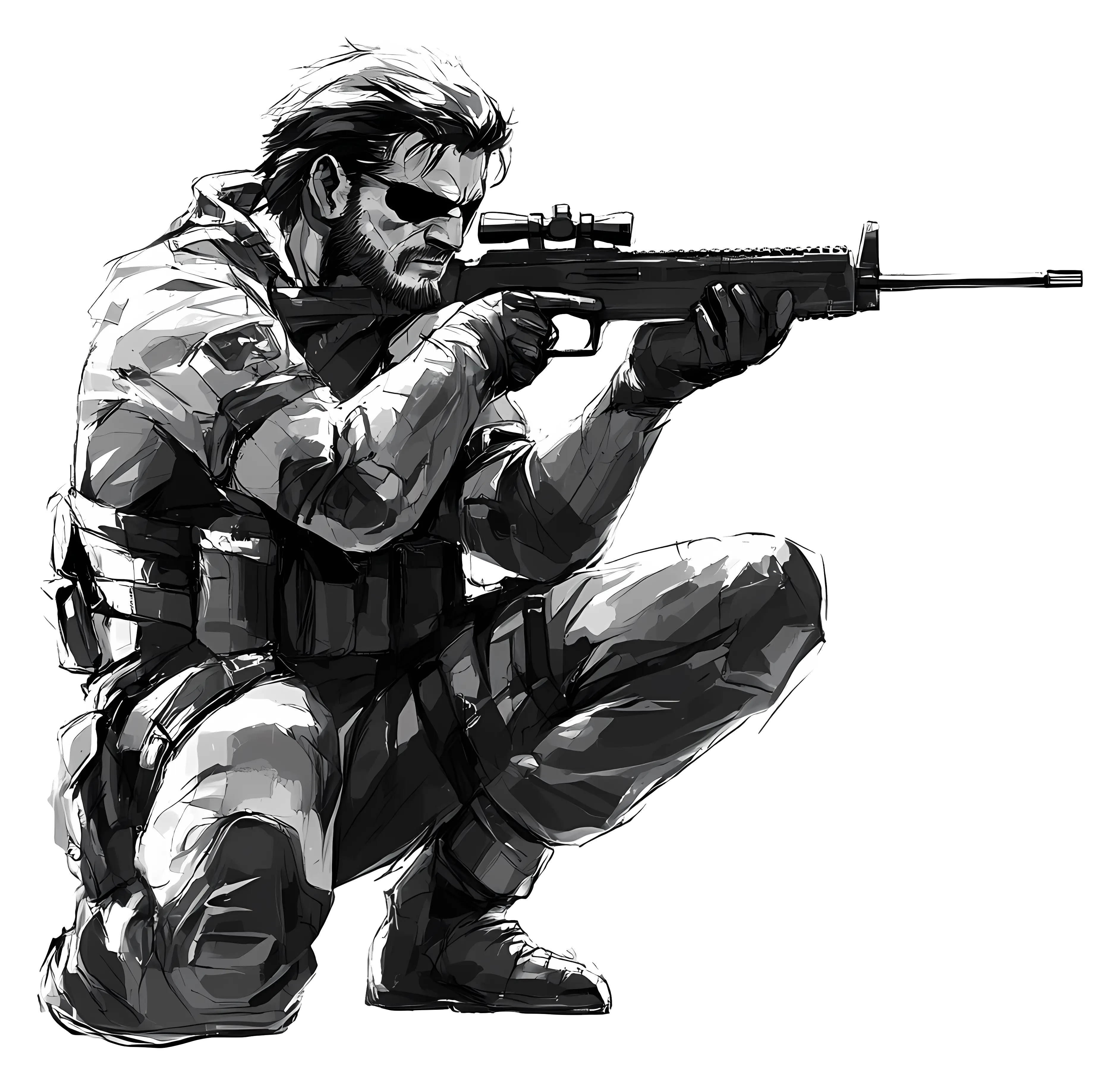 Sketch of Armed Man in Action Pose