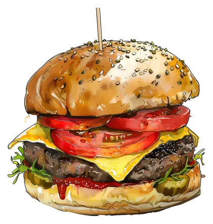 Illustration of a Delicious Cheeseburger