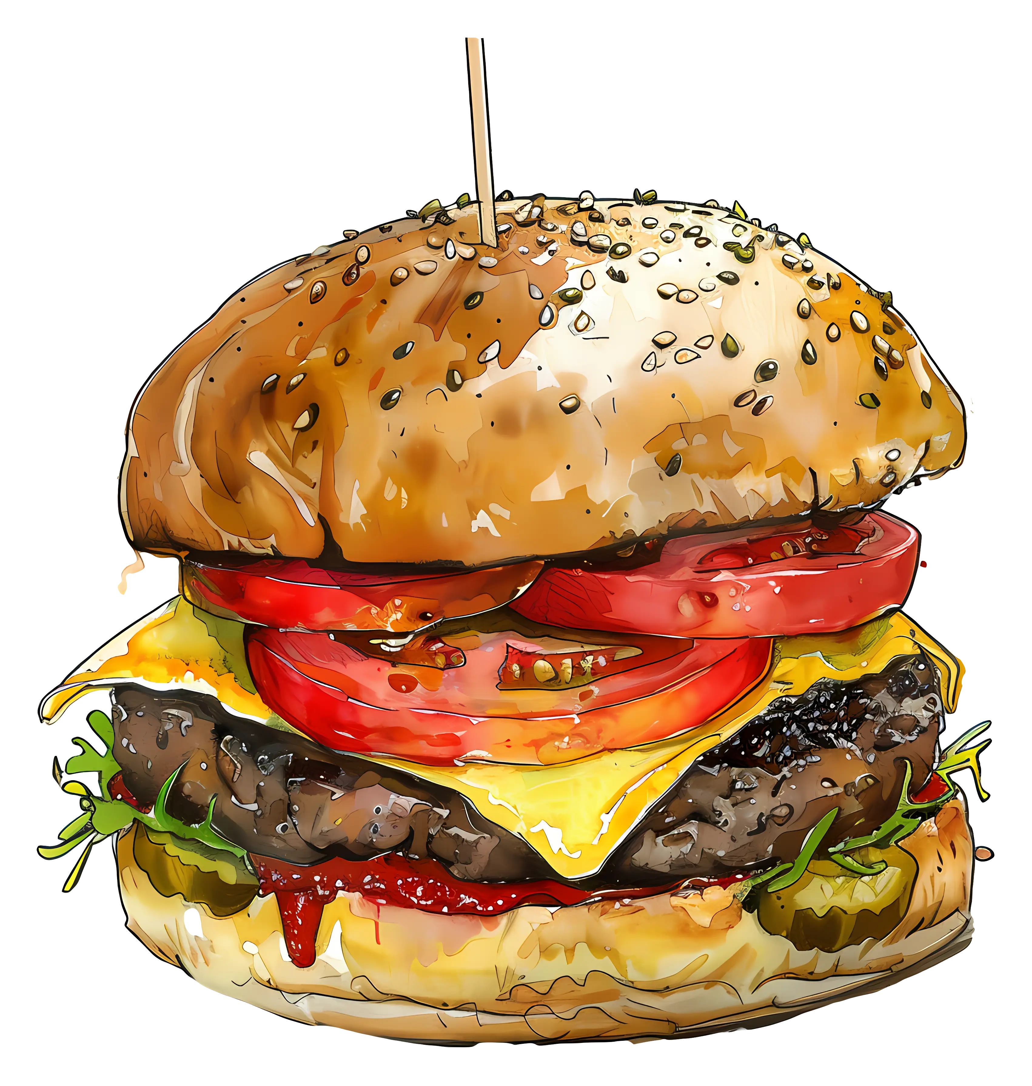 Illustration of a Delicious Cheeseburger