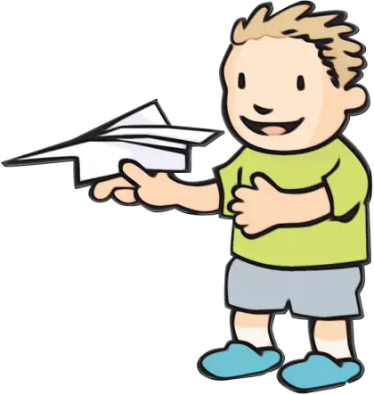 Boy Playing with Paper Airplane Cartoon