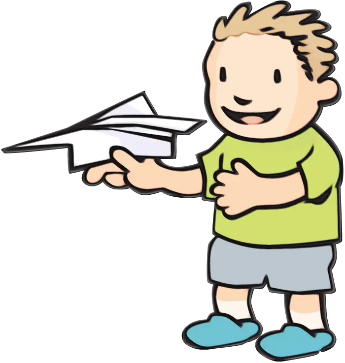 Boy Playing with Paper Airplane Cartoon
