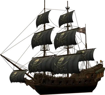 Black Pirate Ship with Skull and Crossbones Sails