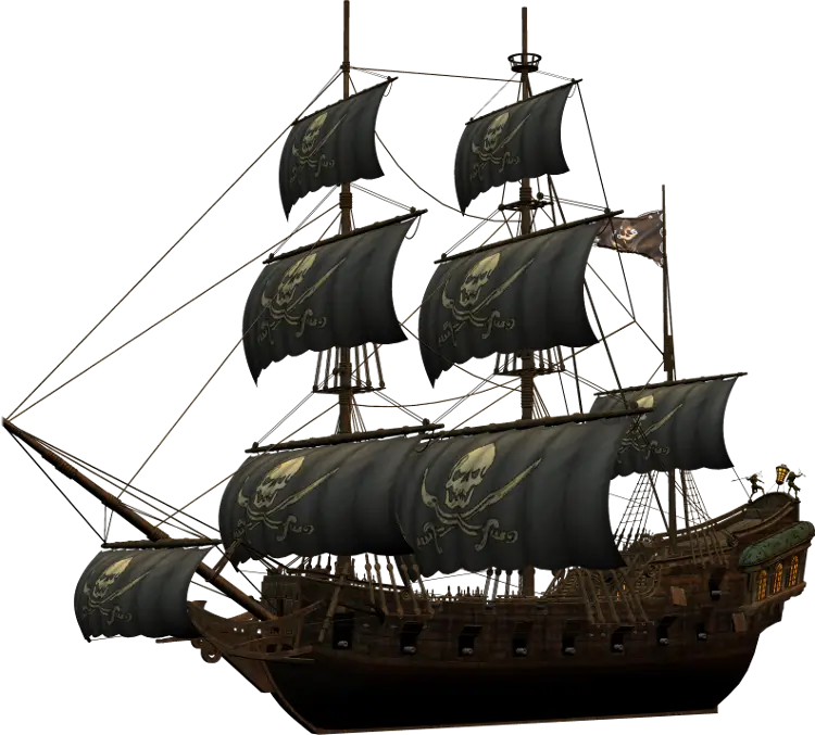Black Pirate Ship with Skull and Crossbones Sails