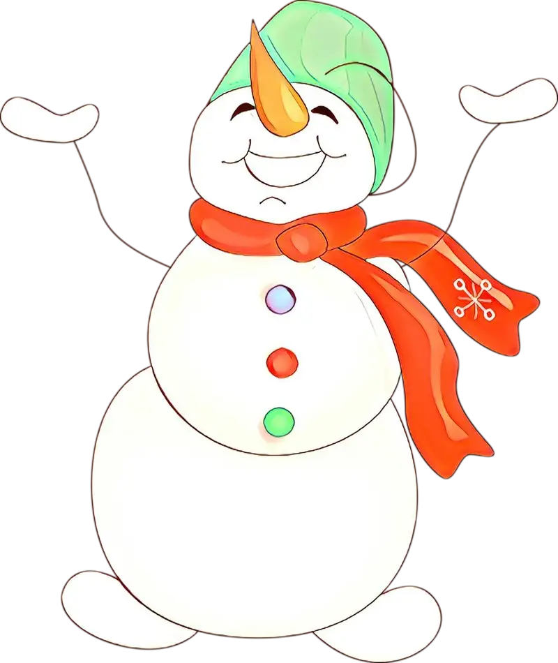 Cheerful Cartoon Snowman with Scarf and Hat