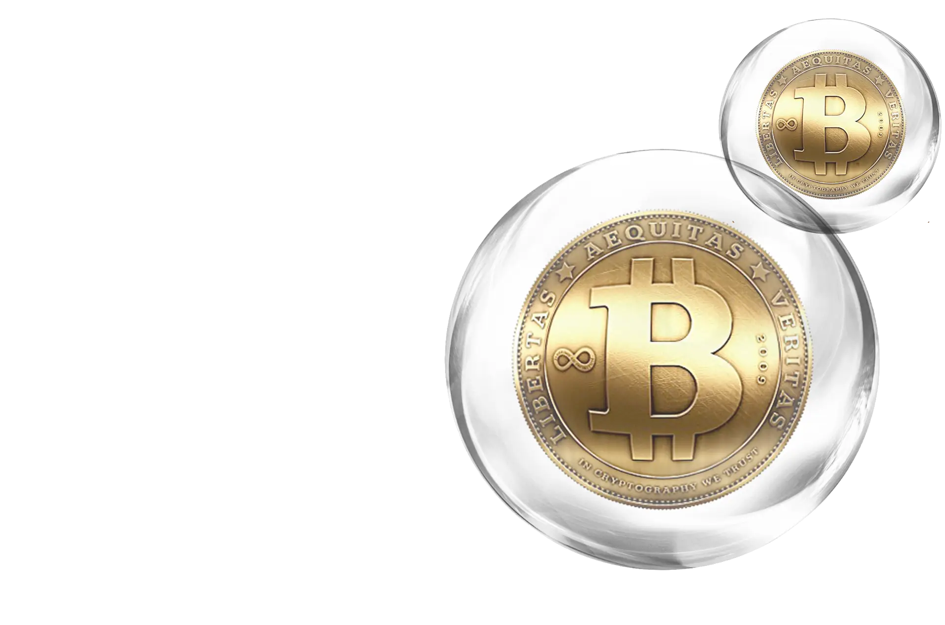 Bitcoin Symbol inside Transparent Bubbles