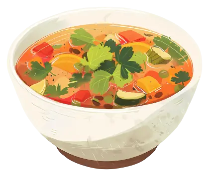 Colorful Vegetable Soup in a White Bowl