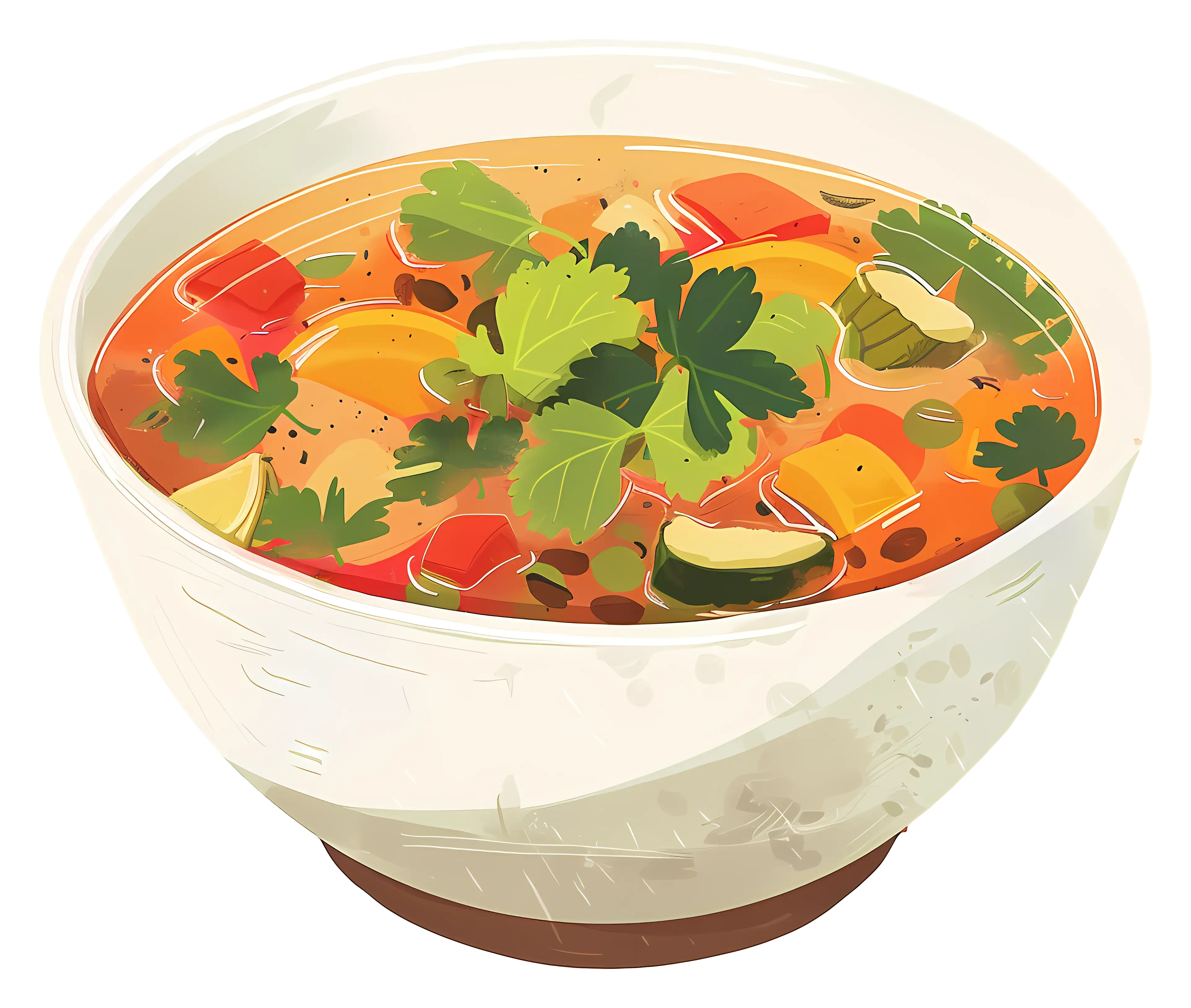 Colorful Vegetable Soup in a White Bowl