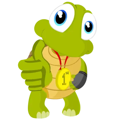 Cartoon Turtle with First Place Medal